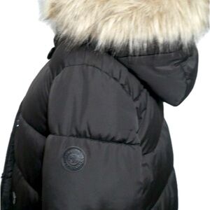 Lauren Ralph Lauren Black Puffer Coat Faux Fur Detachable Hood Medium Like New